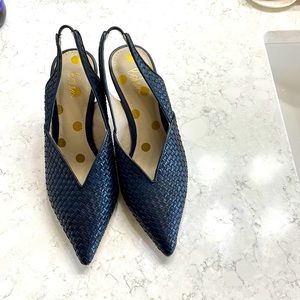COPY - Boden navy woven leather sling back pumps